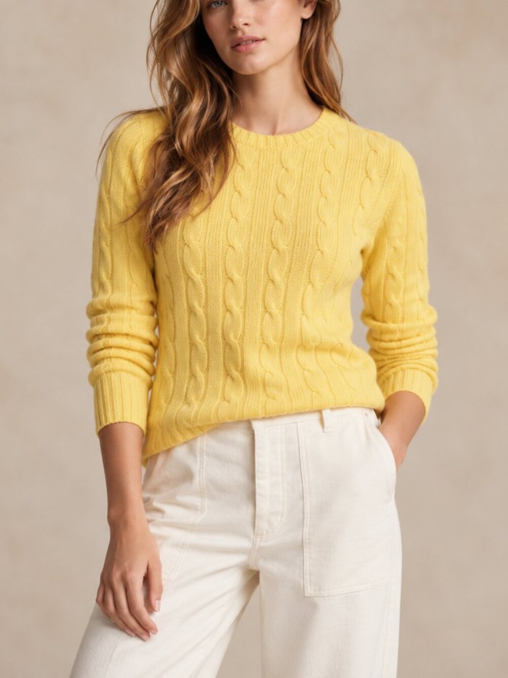Ralph Lauren Iconic Cable Knit Cashmere Sweater Yellow M NWOT $498